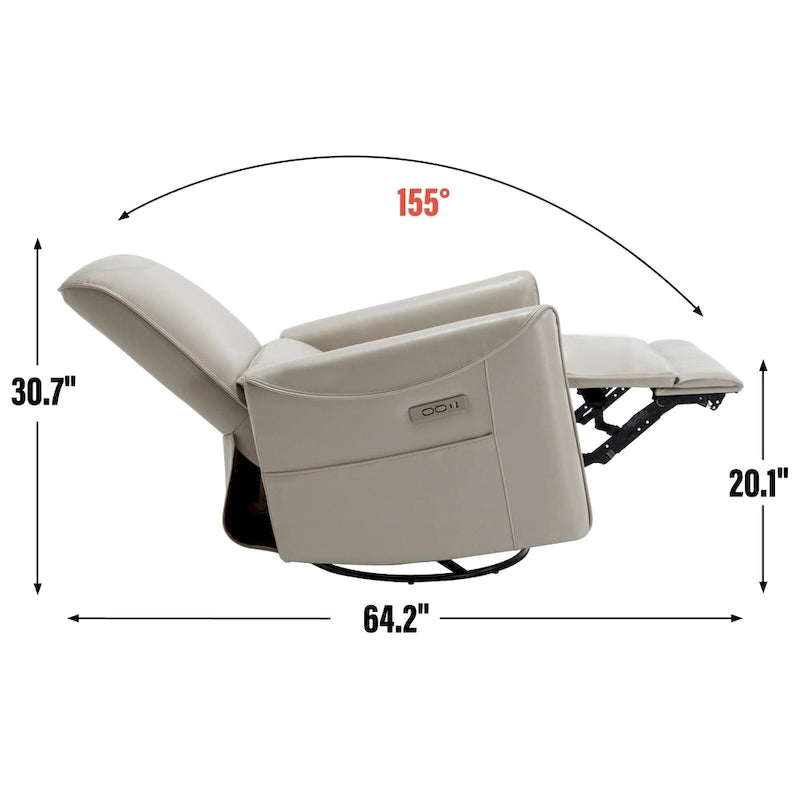 Fauteuil inclinable électrique ergonomique marron avec pivotant à 270°, ports de charge USB et Type-C, et support lombaire