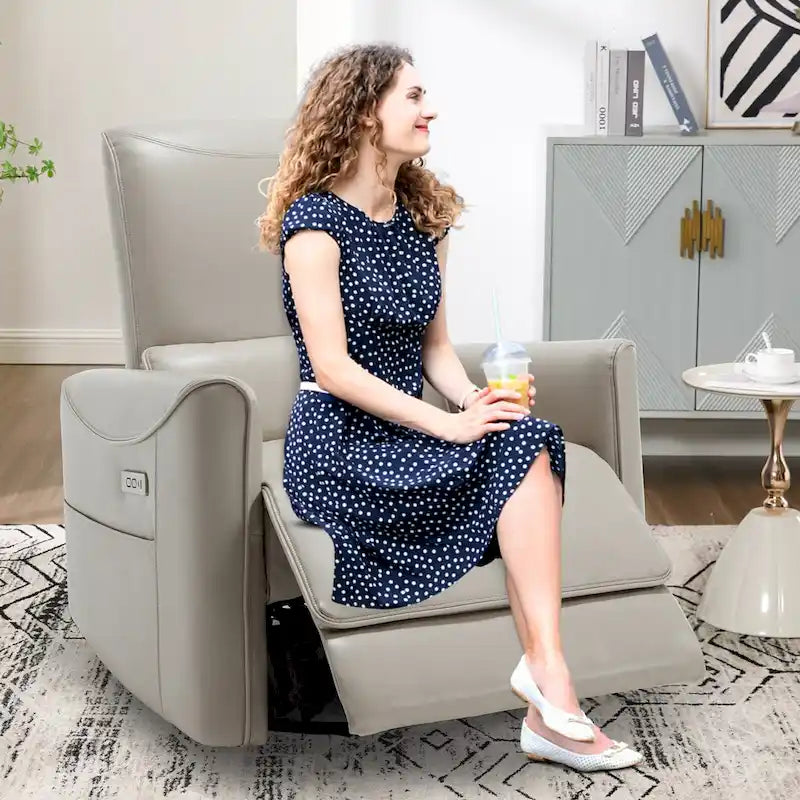 Fauteuil inclinable électrique ergonomique marron avec pivotant à 270°, ports de charge USB et Type-C, et support lombaire