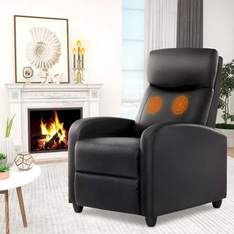 Fauteuil inclinable noir réglable avec support lombaire, 8 modes de massage et fonction chauffante pour la relaxation