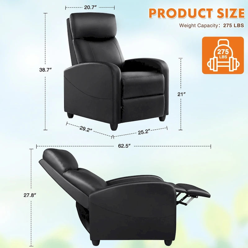 Fauteuil inclinable noir réglable avec support lombaire, 8 modes de massage et fonction chauffante pour la relaxation