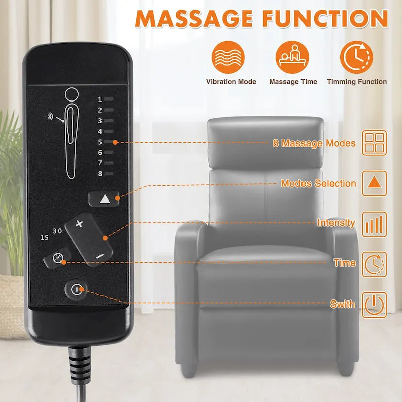 Fauteuil inclinable noir réglable avec support lombaire, 8 modes de massage et fonction chauffante pour la relaxation