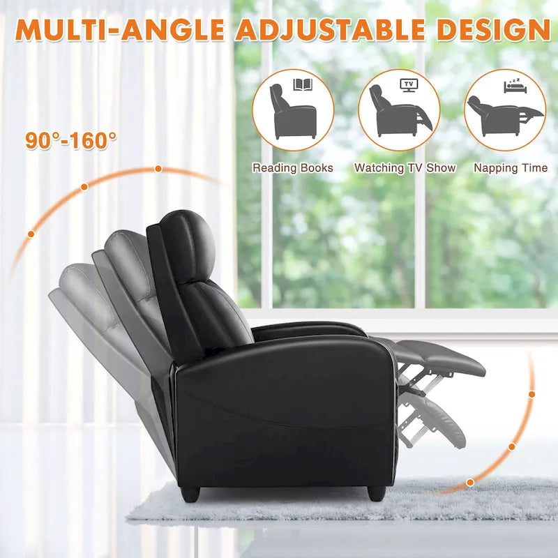 Fauteuil inclinable noir réglable avec support lombaire, 8 modes de massage et fonction chauffante pour la relaxation