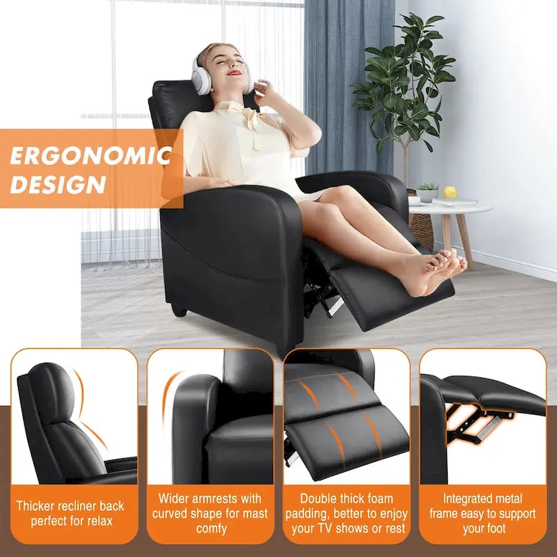Fauteuil inclinable noir réglable avec support lombaire, 8 modes de massage et fonction chauffante pour la relaxation
