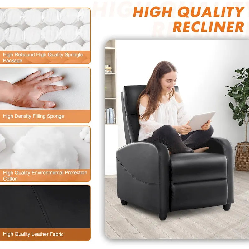 Fauteuil inclinable noir réglable avec support lombaire, 8 modes de massage et fonction chauffante pour la relaxation