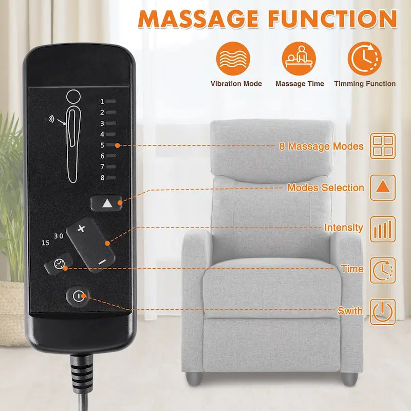 Fauteuil inclinable noir réglable avec support lombaire, 8 modes de massage et fonction chauffante pour la relaxation