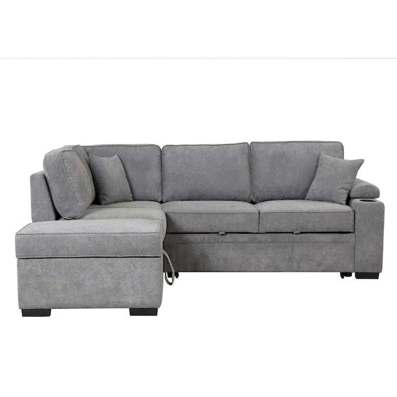 Canapé d'angle en L 5 places de 84,75 po avec pouf de rangement, canapé-lit escamotable 2-en-1 pour salon