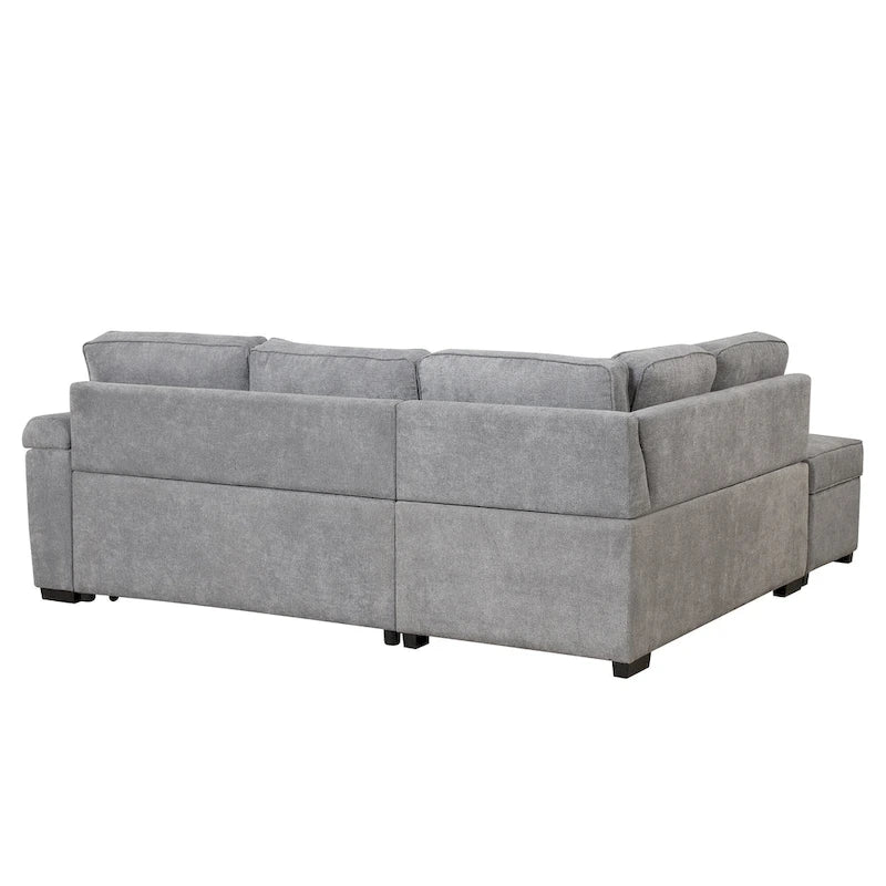 Canapé d'angle en L 5 places de 84,75 po avec pouf de rangement, canapé-lit escamotable 2-en-1 pour salon