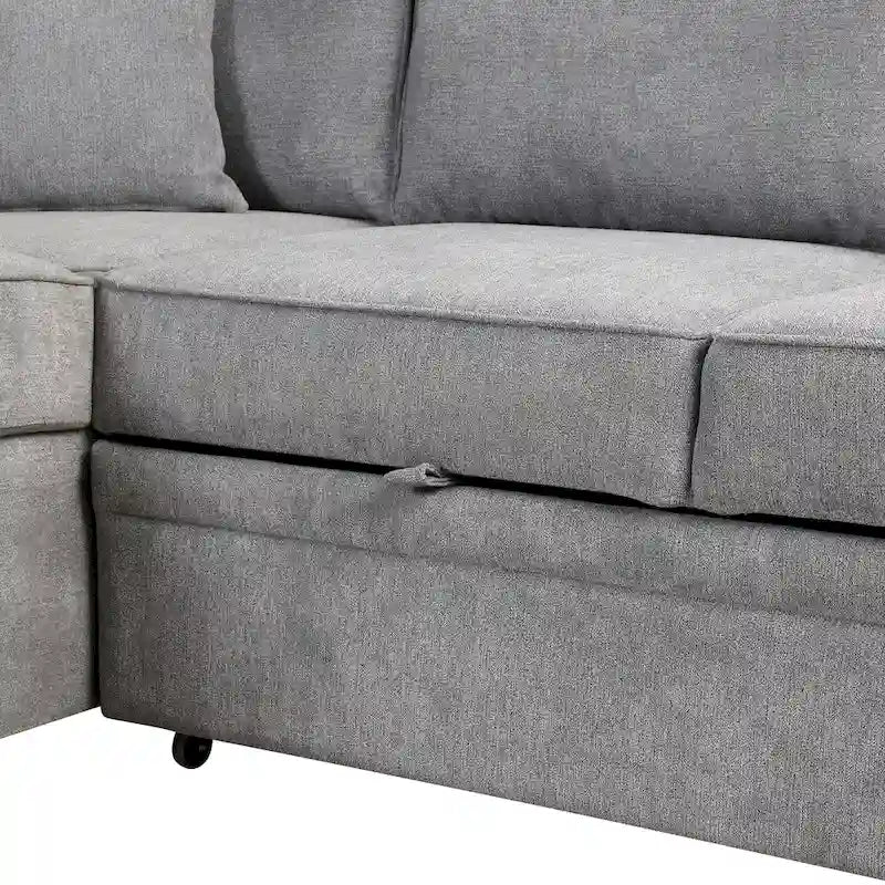 Canapé d'angle en L 5 places de 84,75 po avec pouf de rangement, canapé-lit escamotable 2-en-1 pour salon