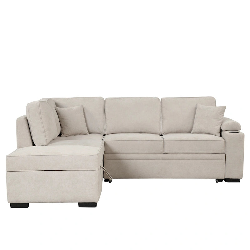 Canapé d'angle en L 5 places de 84,75 po avec pouf de rangement, canapé-lit escamotable 2-en-1 pour salon