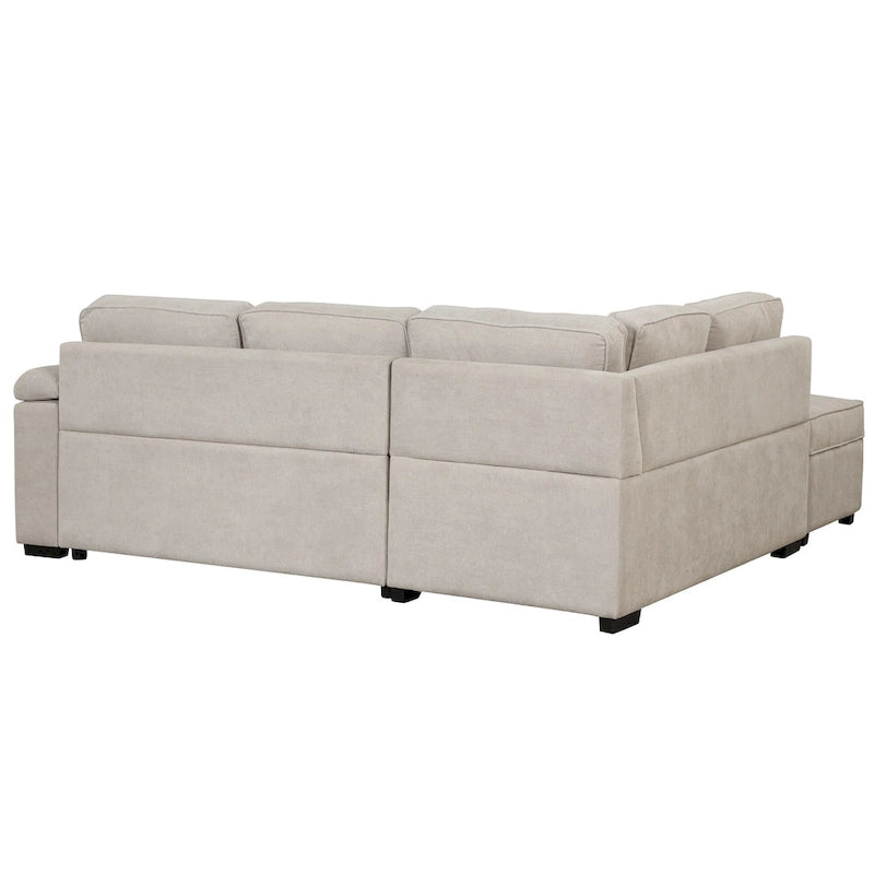 Canapé d'angle en L 5 places de 84,75 po avec pouf de rangement, canapé-lit escamotable 2-en-1 pour salon