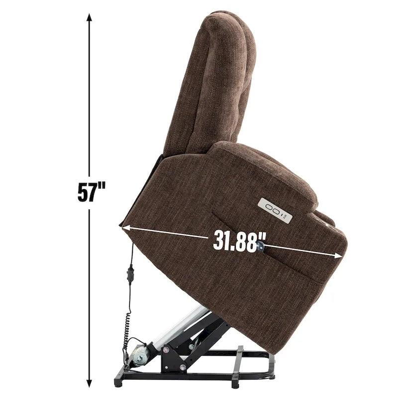 Fauteuil inclinable électrique gris spacieux avec massage, chauffage, deux ports USB, chargement de type C et porte-gobelets