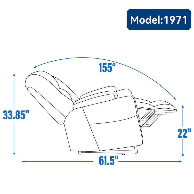 Fauteuil inclinable électrique gris spacieux avec massage, chauffage, deux ports USB, chargement de type C et porte-gobelets
