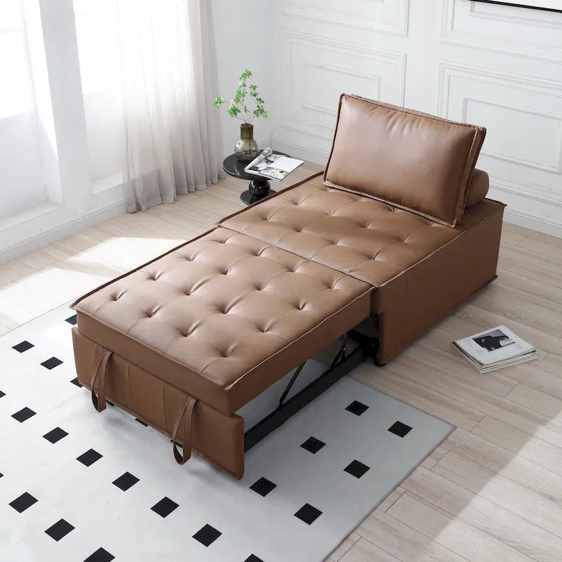 39 Canapé-Lit Multifonctionnel en Faux Cuir avec Dossier Réglable et Oreiller pour Salon