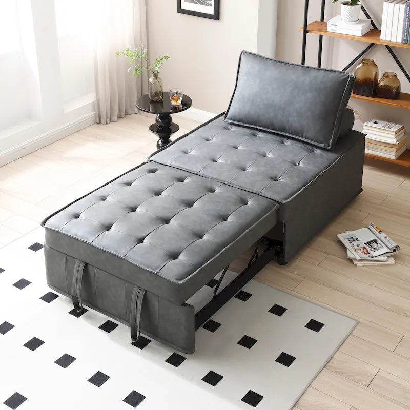 39 Canapé-Lit Multifonctionnel en Faux Cuir avec Dossier Réglable et Oreiller pour Salon