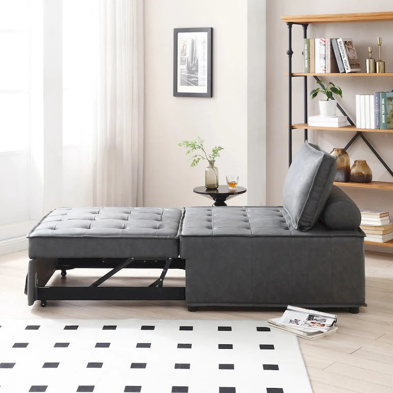 39 Canapé-Lit Multifonctionnel en Faux Cuir avec Dossier Réglable et Oreiller pour Salon