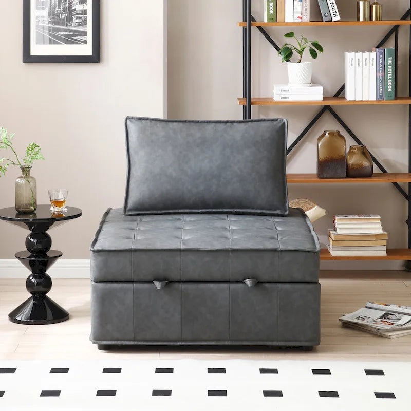 39 Canapé-Lit Multifonctionnel en Faux Cuir avec Dossier Réglable et Oreiller pour Salon
