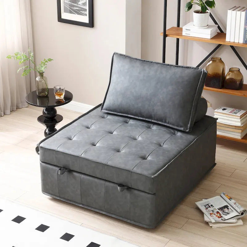 39 Canapé-Lit Multifonctionnel en Faux Cuir avec Dossier Réglable et Oreiller pour Salon