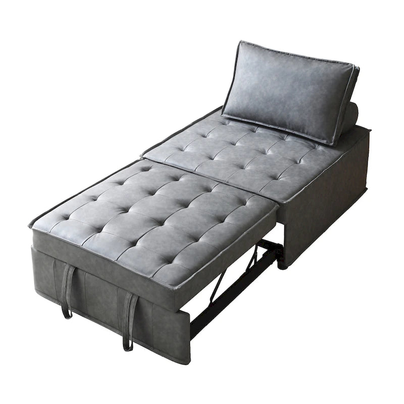 39 Canapé-Lit Multifonctionnel en Faux Cuir avec Dossier Réglable et Oreiller pour Salon
