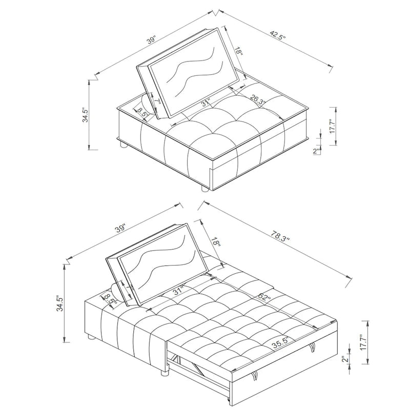 39 Canapé-Lit Multifonctionnel en Faux Cuir avec Dossier Réglable et Oreiller pour Salon