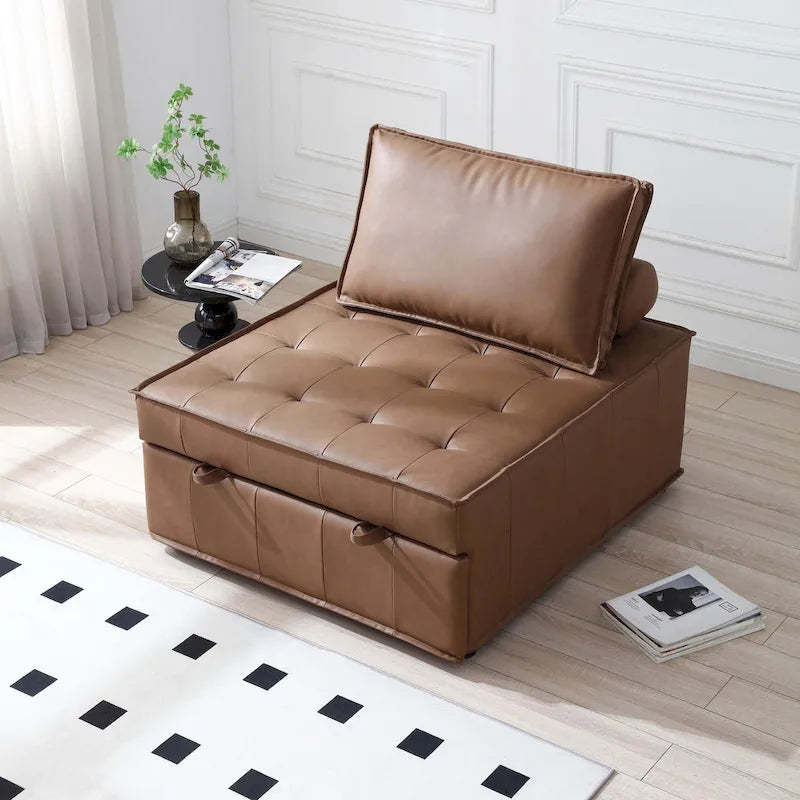 39 Canapé-Lit Multifonctionnel en Faux Cuir avec Dossier Réglable et Oreiller pour Salon
