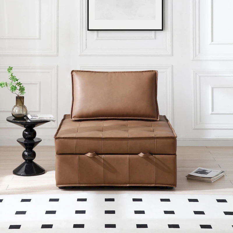 39 Canapé-Lit Multifonctionnel en Faux Cuir avec Dossier Réglable et Oreiller pour Salon