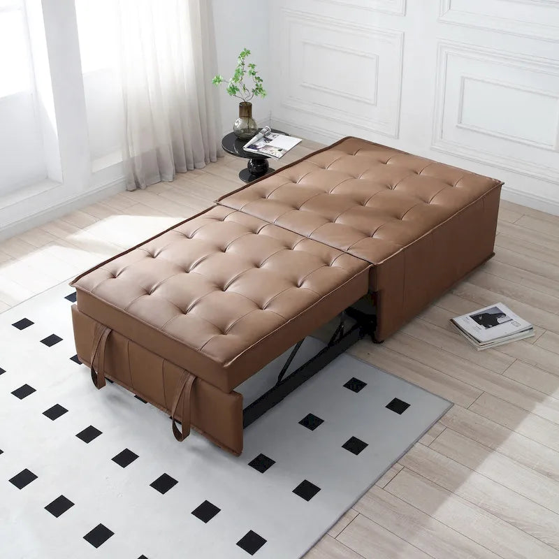 39 Canapé-Lit Multifonctionnel en Faux Cuir avec Dossier Réglable et Oreiller pour Salon