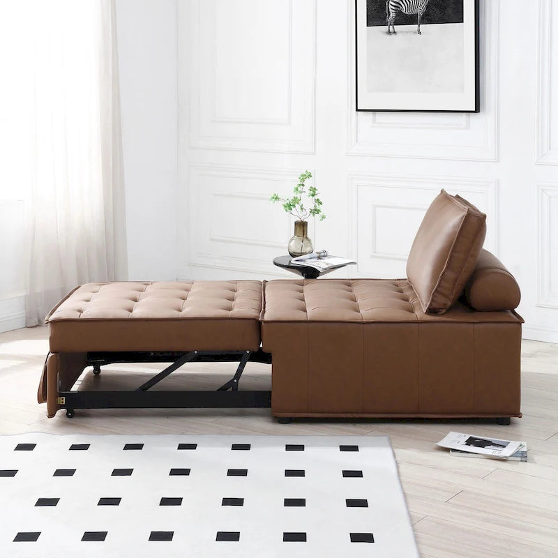 39 Canapé-Lit Multifonctionnel en Faux Cuir avec Dossier Réglable et Oreiller pour Salon