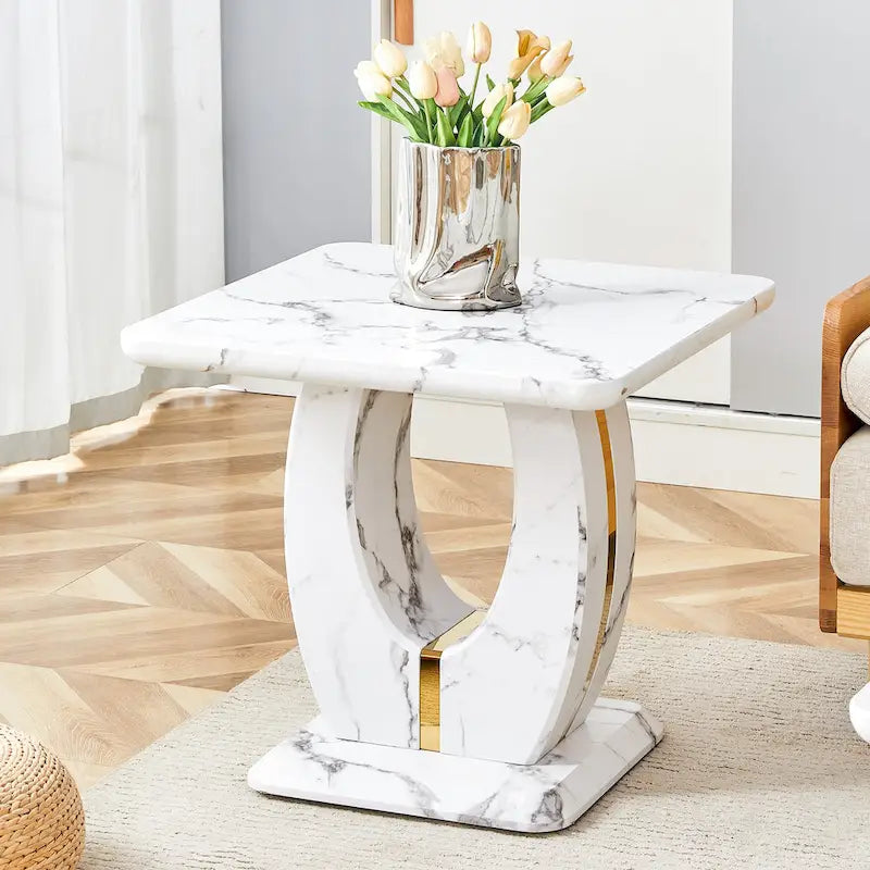 23.6 Table basse carrée moderne avec bandes décoratives plaquées or pour salon