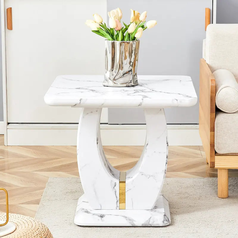23.6 Table basse carrée moderne avec bandes décoratives plaquées or pour salon