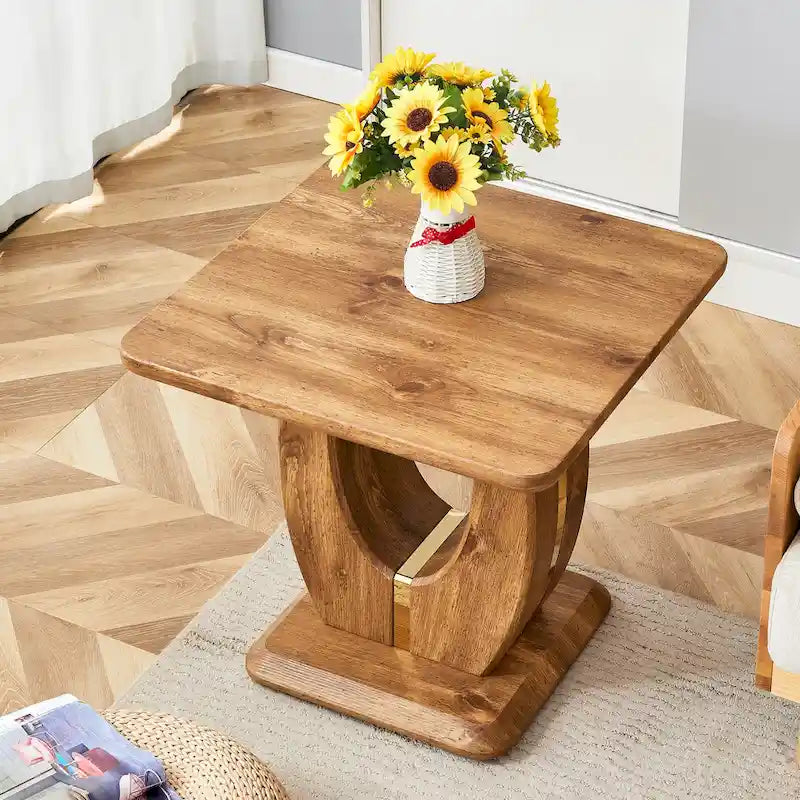 23.6 Table basse carrée moderne avec bandes décoratives plaquées or pour salon