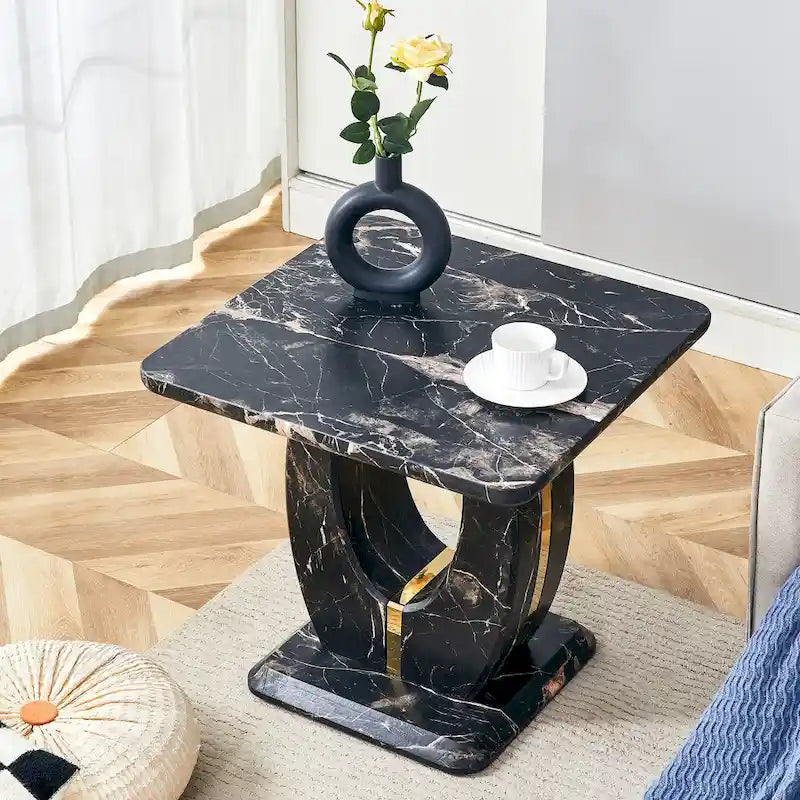 23.6 Table basse carrée moderne avec bandes décoratives plaquées or pour salon