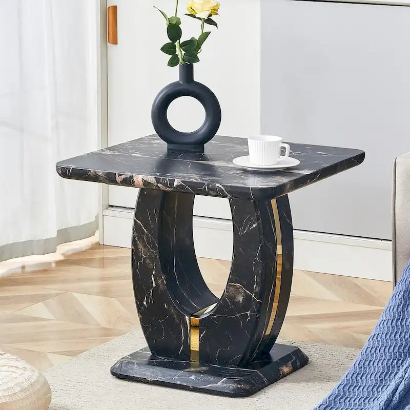 23.6 Table basse carrée moderne avec bandes décoratives plaquées or pour salon