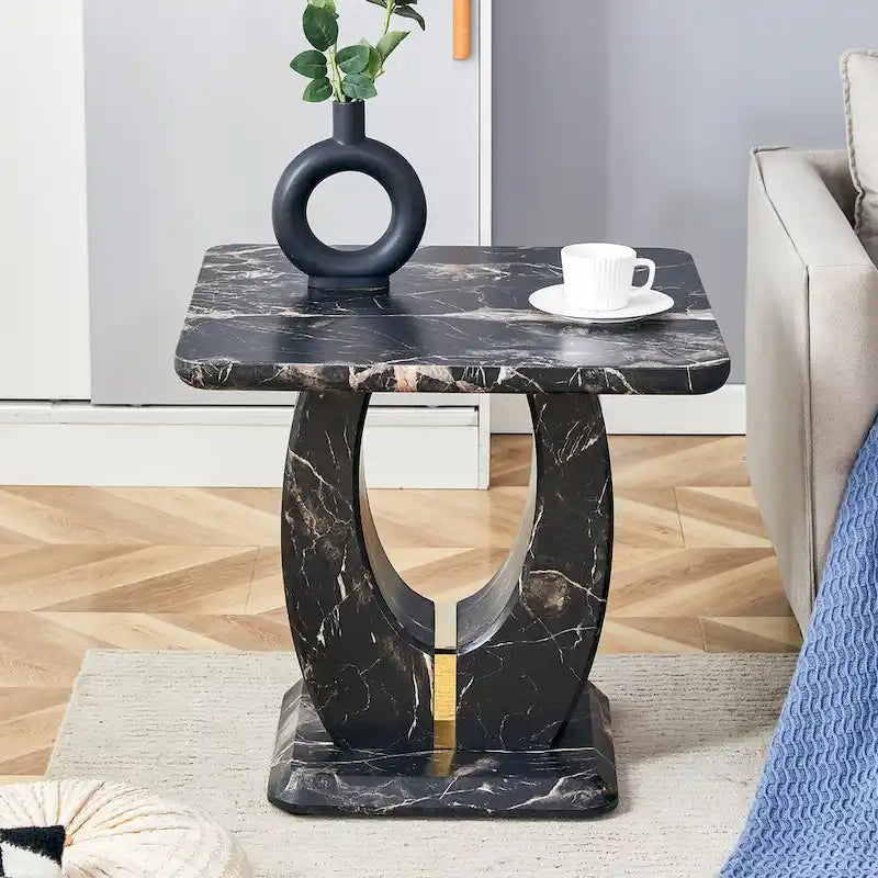 23.6 Table basse carrée moderne avec bandes décoratives plaquées or pour salon
