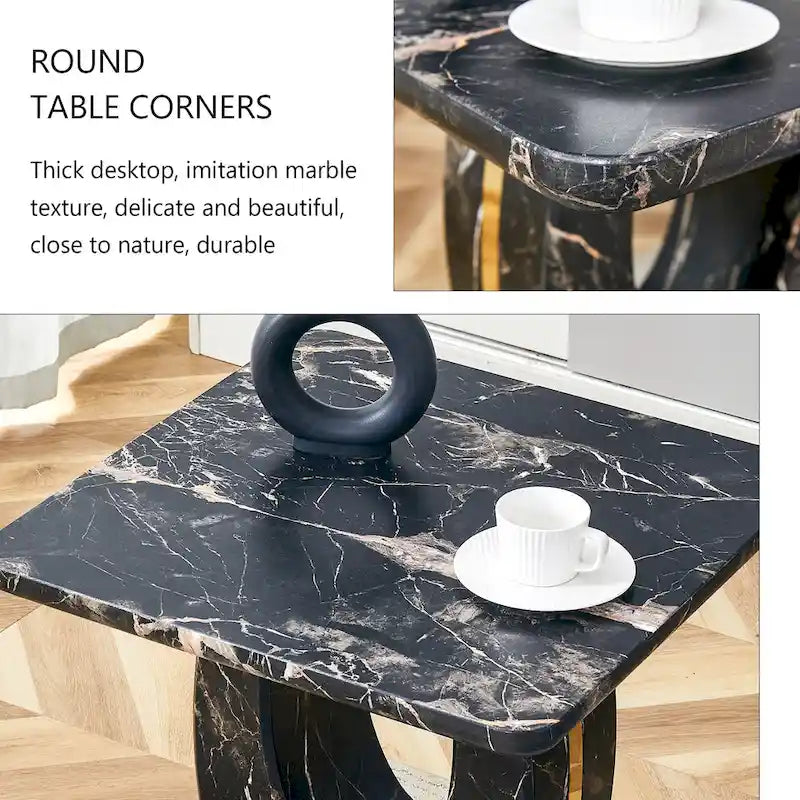 23.6 Table basse carrée moderne avec bandes décoratives plaquées or pour salon