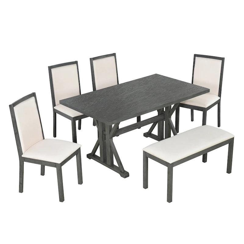 Ensemble de salle à manger 6 pièces de style Ferme avec 4 chaises de salle à manger rembourrées et un banc