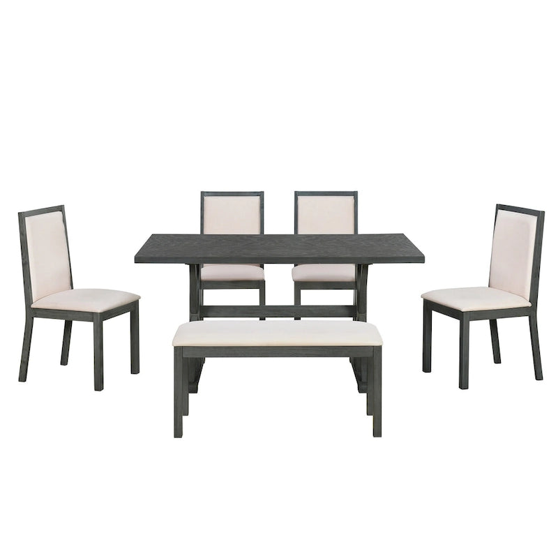Ensemble de salle à manger 6 pièces de style Ferme avec 4 chaises de salle à manger rembourrées et un banc