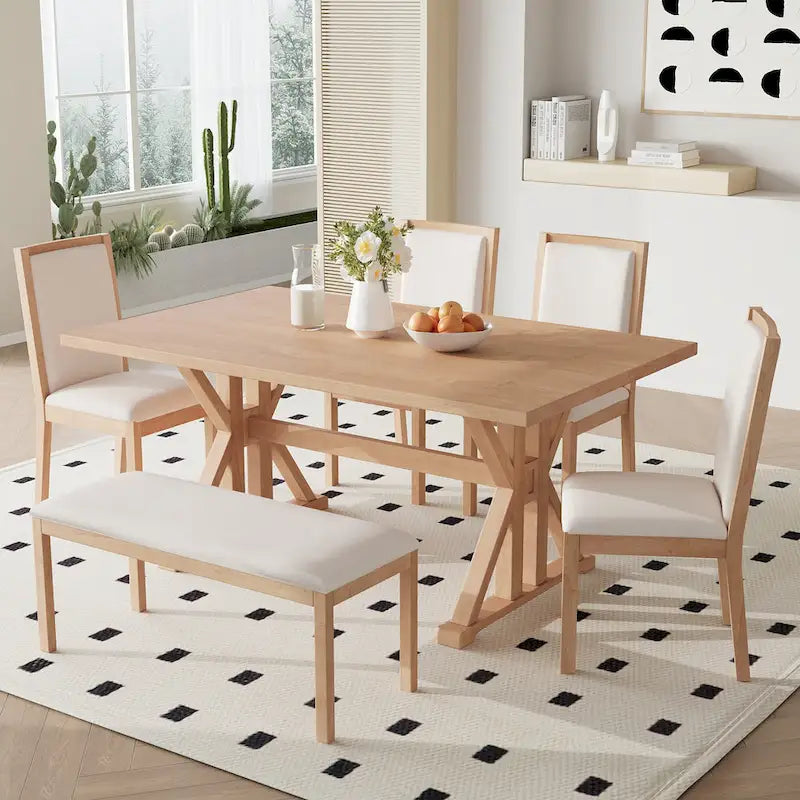 Ensemble de salle à manger 6 pièces de style Ferme avec 4 chaises de salle à manger rembourrées et un banc