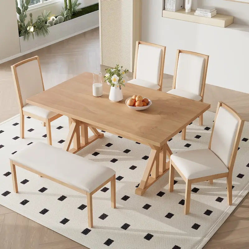 Ensemble de salle à manger 6 pièces de style Ferme avec 4 chaises de salle à manger rembourrées et un banc