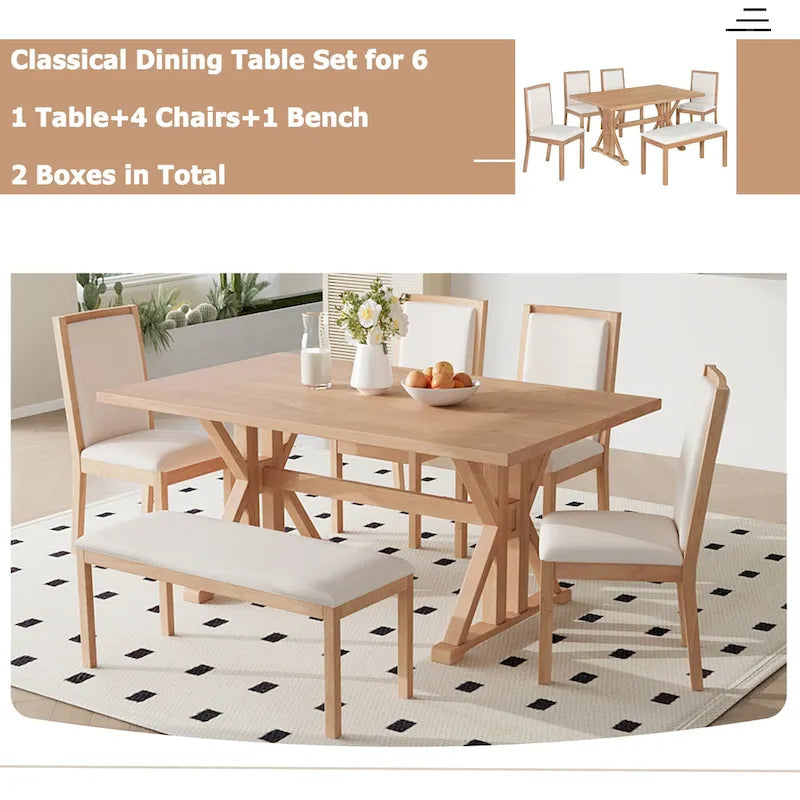 Ensemble de salle à manger 6 pièces de style Ferme avec 4 chaises de salle à manger rembourrées et un banc