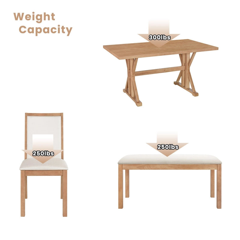 Ensemble de salle à manger 6 pièces de style Ferme avec 4 chaises de salle à manger rembourrées et un banc