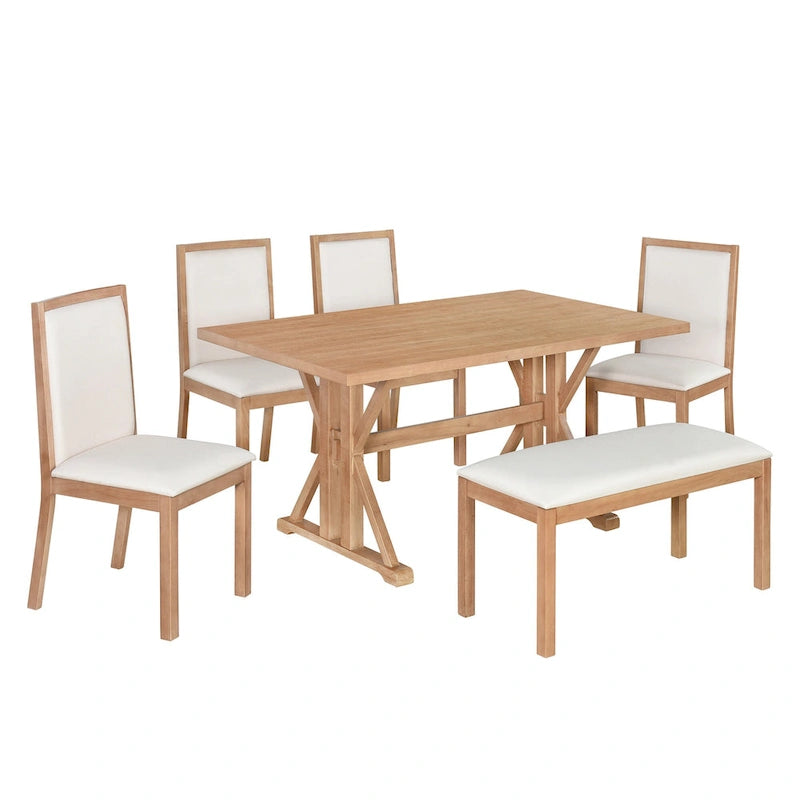 Ensemble de salle à manger 6 pièces de style Ferme avec 4 chaises de salle à manger rembourrées et un banc