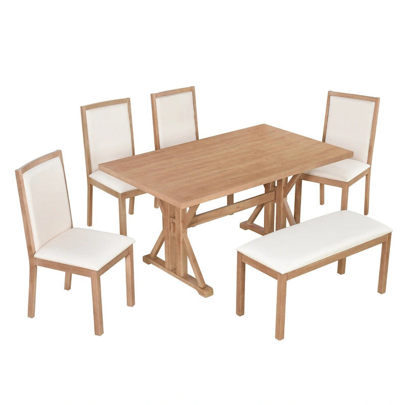 Ensemble de salle à manger 6 pièces de style Ferme avec 4 chaises de salle à manger rembourrées et un banc
