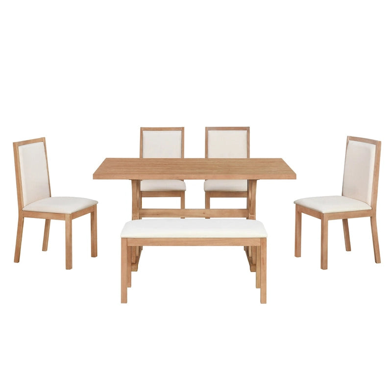 Ensemble de salle à manger 6 pièces de style Ferme avec 4 chaises de salle à manger rembourrées et un banc