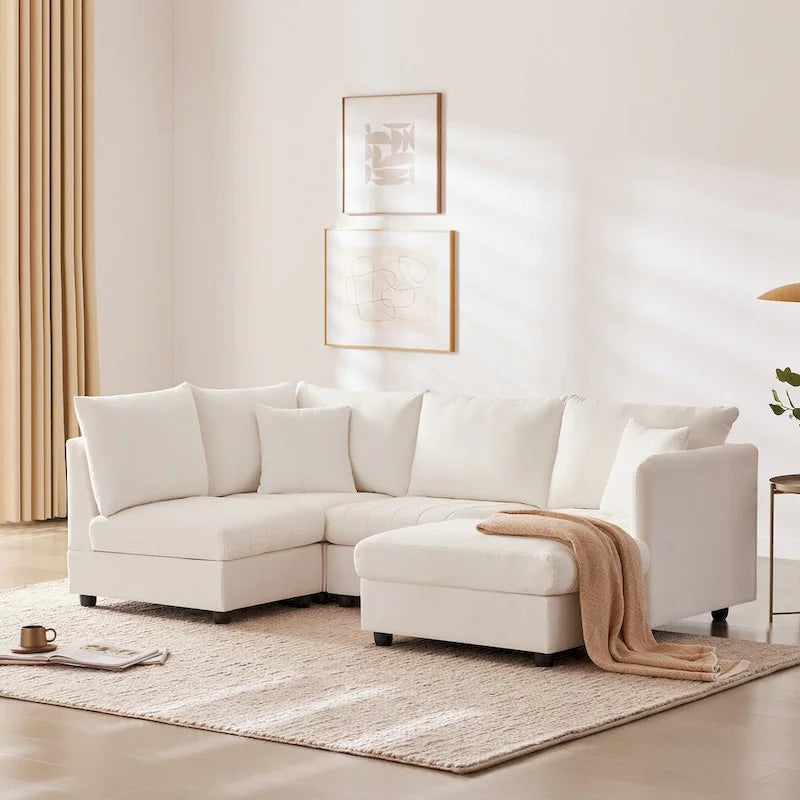 Canapé modulaire sectionnel en polyester 89 avec assise profonde et pouf ottoman