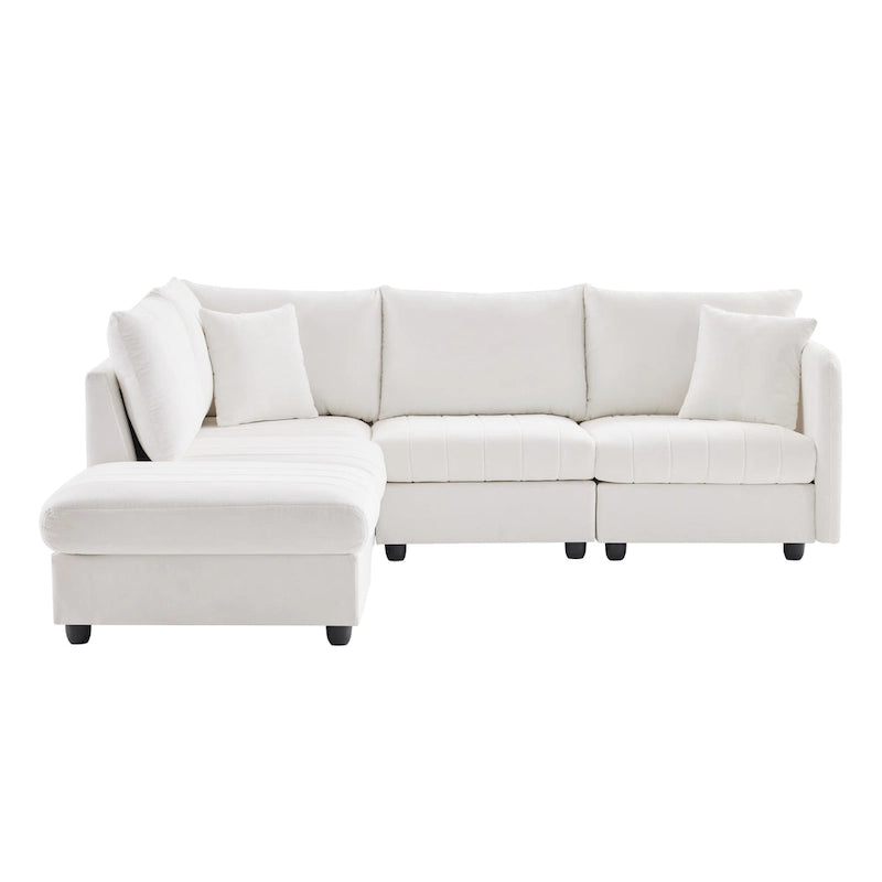 Canapé modulaire sectionnel en polyester 89 avec assise profonde et pouf ottoman