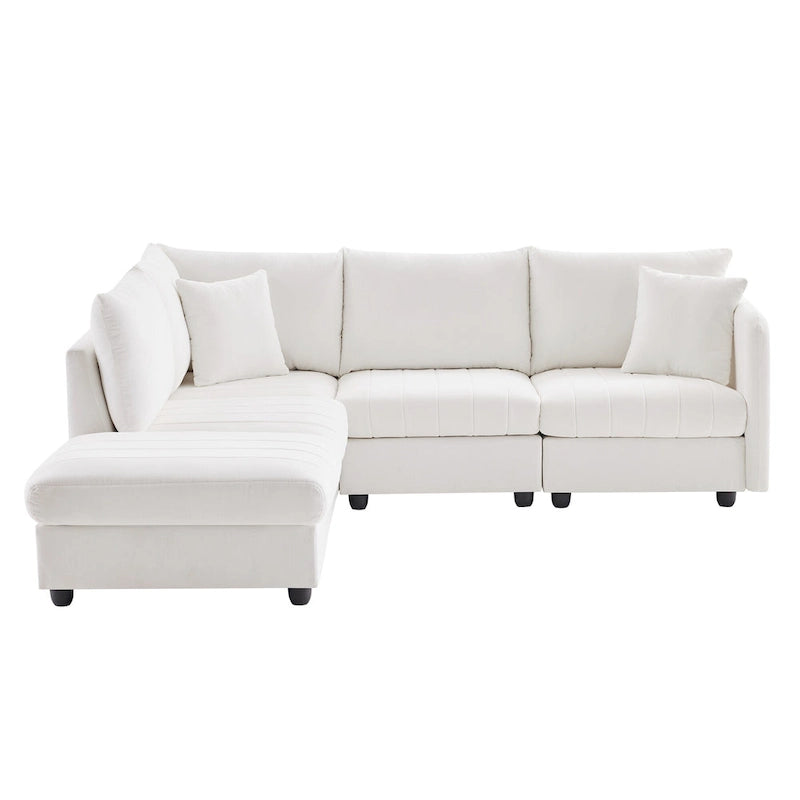 Canapé modulaire sectionnel en polyester 89 avec assise profonde et pouf ottoman