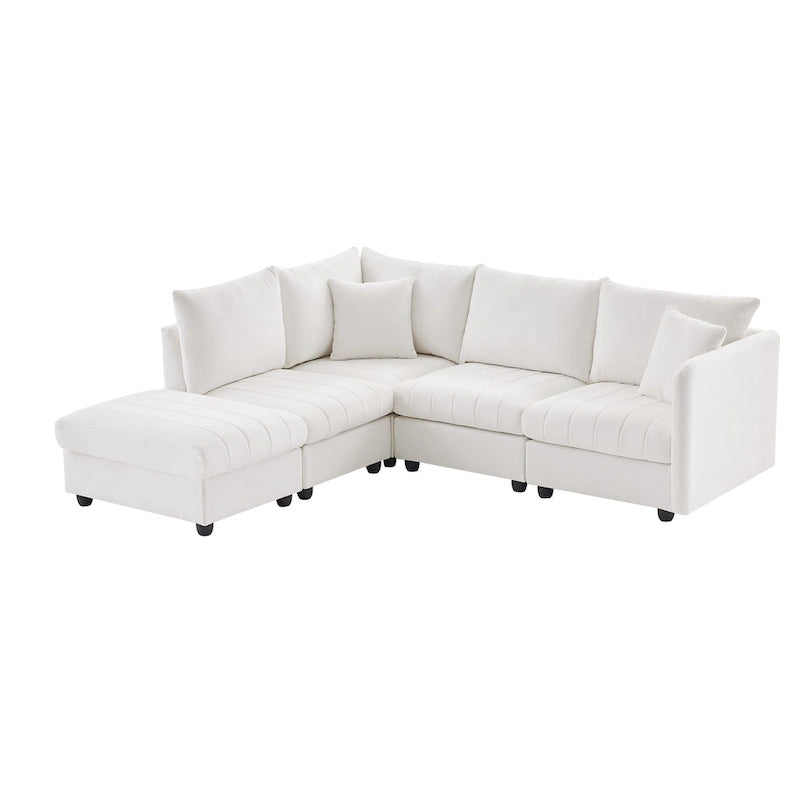 Canapé modulaire sectionnel en polyester 89 avec assise profonde et pouf ottoman