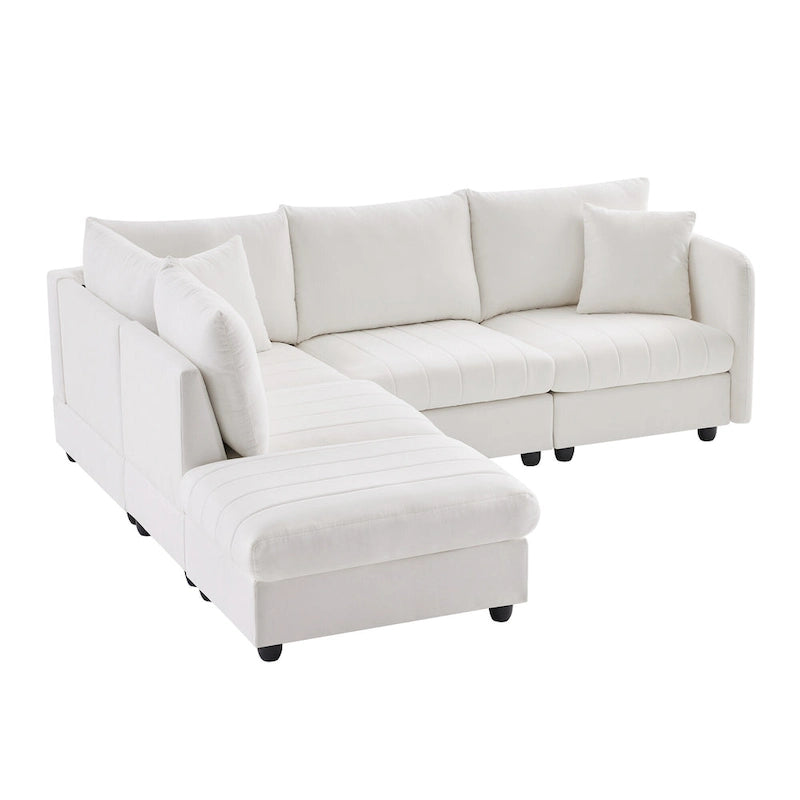 Canapé modulaire sectionnel en polyester 89 avec assise profonde et pouf ottoman