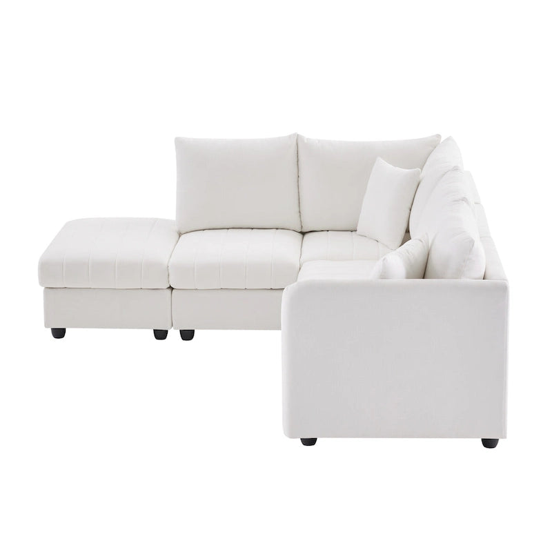 Canapé modulaire sectionnel en polyester 89 avec assise profonde et pouf ottoman