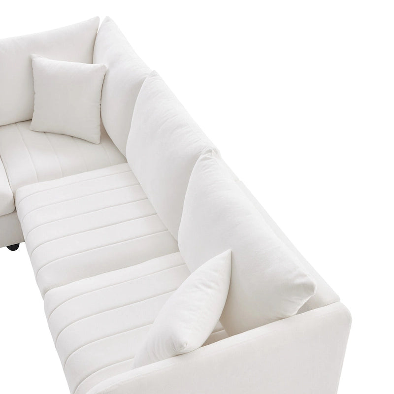 Canapé modulaire sectionnel en polyester 89 avec assise profonde et pouf ottoman